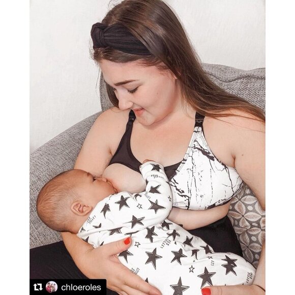 Latched Nursing Sports Bra Sz Small Black White Marble Print Wire Free Wireless - Picture 5 of 15